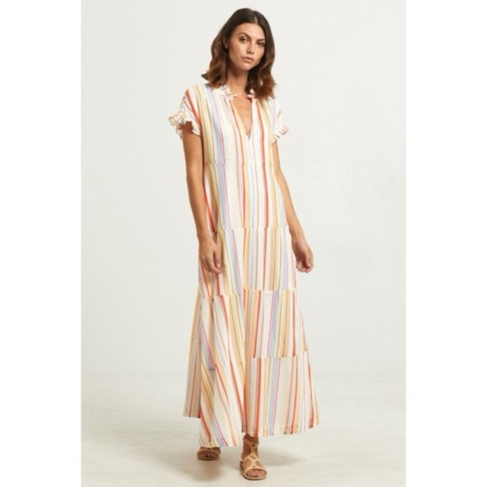 Marie Oliver Farah Tier Maxi Dress Multi Stripe Rainbow Women’s Size Medium